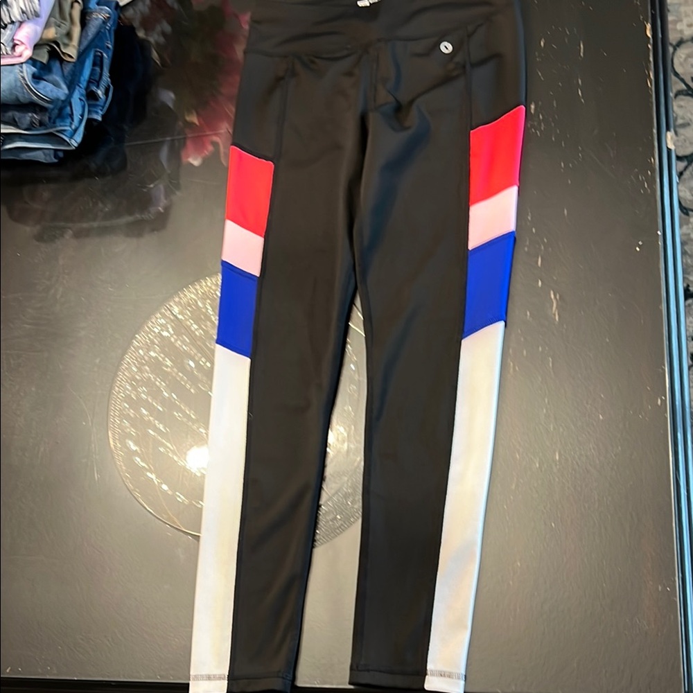 Black and Red Leggings with Stripes